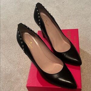 Kate Spade Neva Black Nappa Leather Studded Heel Pumps 9.5 Made in Italy